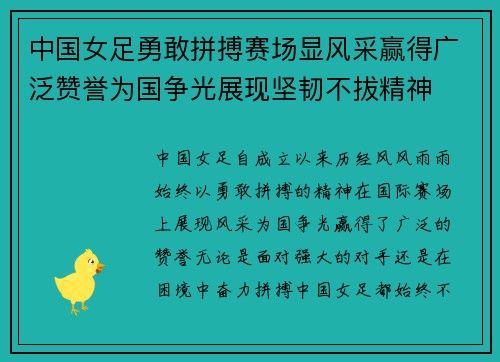 中国女足勇敢拼搏赛场显风采赢得广泛赞誉为国争光展现坚韧不拔精神