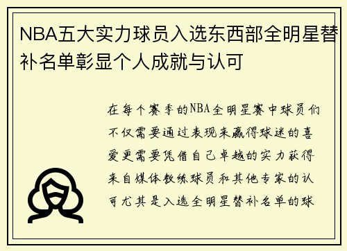 NBA五大实力球员入选东西部全明星替补名单彰显个人成就与认可